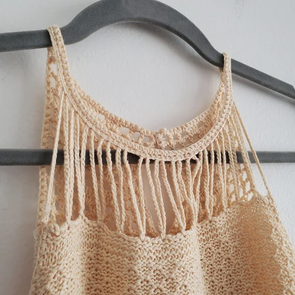 SHEIN Cream Crochet Knit Fringe Boho Tank Top - Picture 4 of 10
